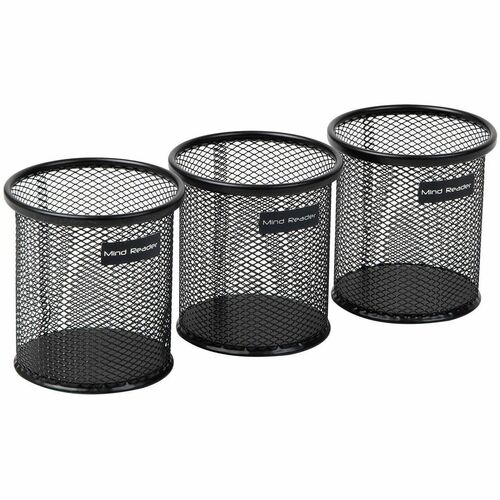 Cup, Pen, Metal Mesh, Black 3/PK