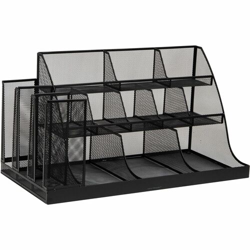 Condiment Organizer, 3-Tier, 14-Compartment, Mesh, 24"x12"x12.8", Black