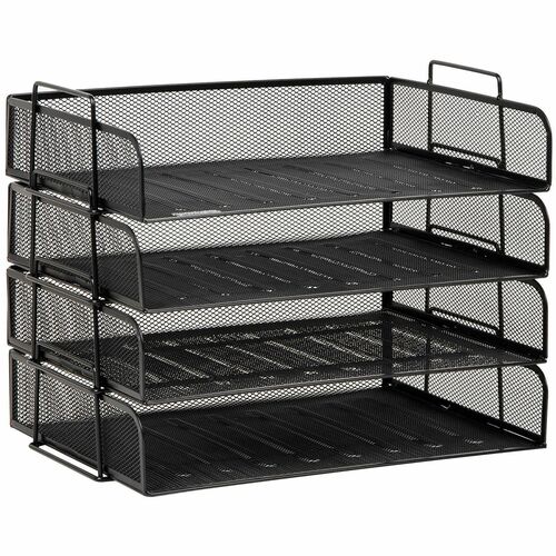 Tray, Letter, 4 Tier, Metal Mesh, Black