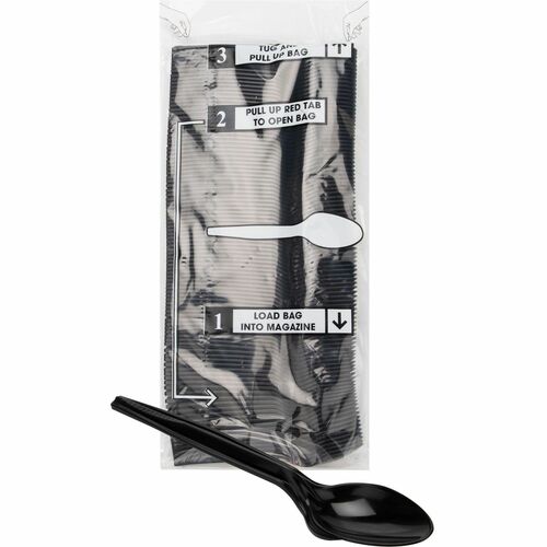 Spoons, Dispenser Refills, Polystyrene, Black 100/PK