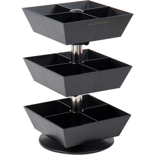 Tea Organizer, Carousel, 3 Tier, Plastic, 6.75"x6.75"x11.5", Black