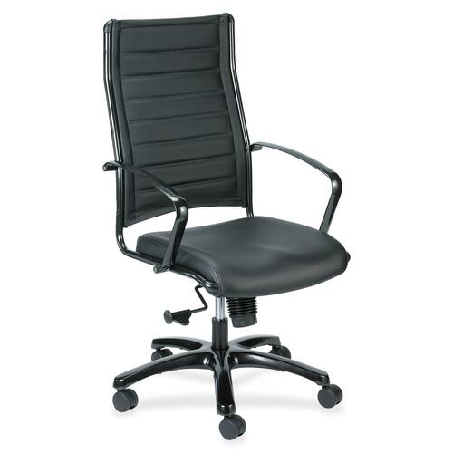 Chair, With Casters, High Back, 22" x 25-1/2" x 45", TM Frame/Black Leather