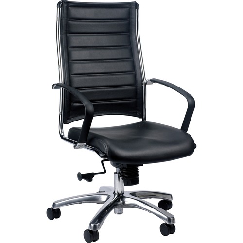 Chair, With Casters, High Back, 22"x25-1/2"x45", AM Frame/Black Leather