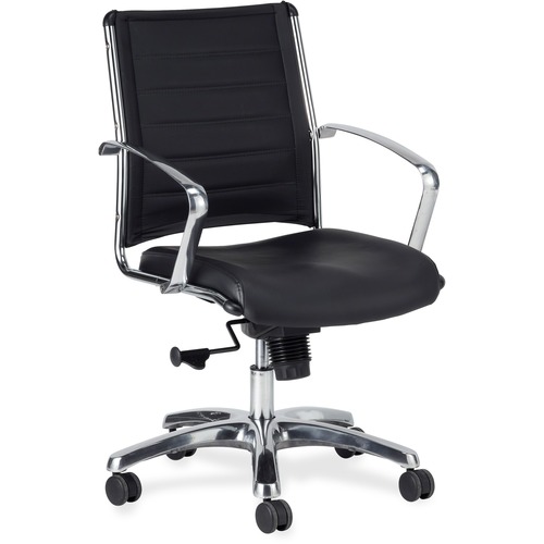 Chair, Mid Back, 22" x 25-1/2" x 39-4/10", AM Frame/Black Leather