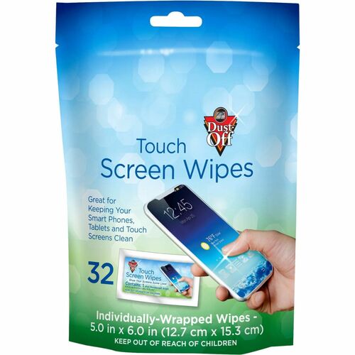 Touch Screen Wipes, Individual, 5" W x 6" L, White 32/PK