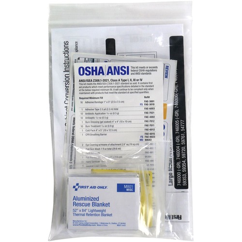 Replacement Kit, For ANSI A First Aid, With Foil Blanket, Clear