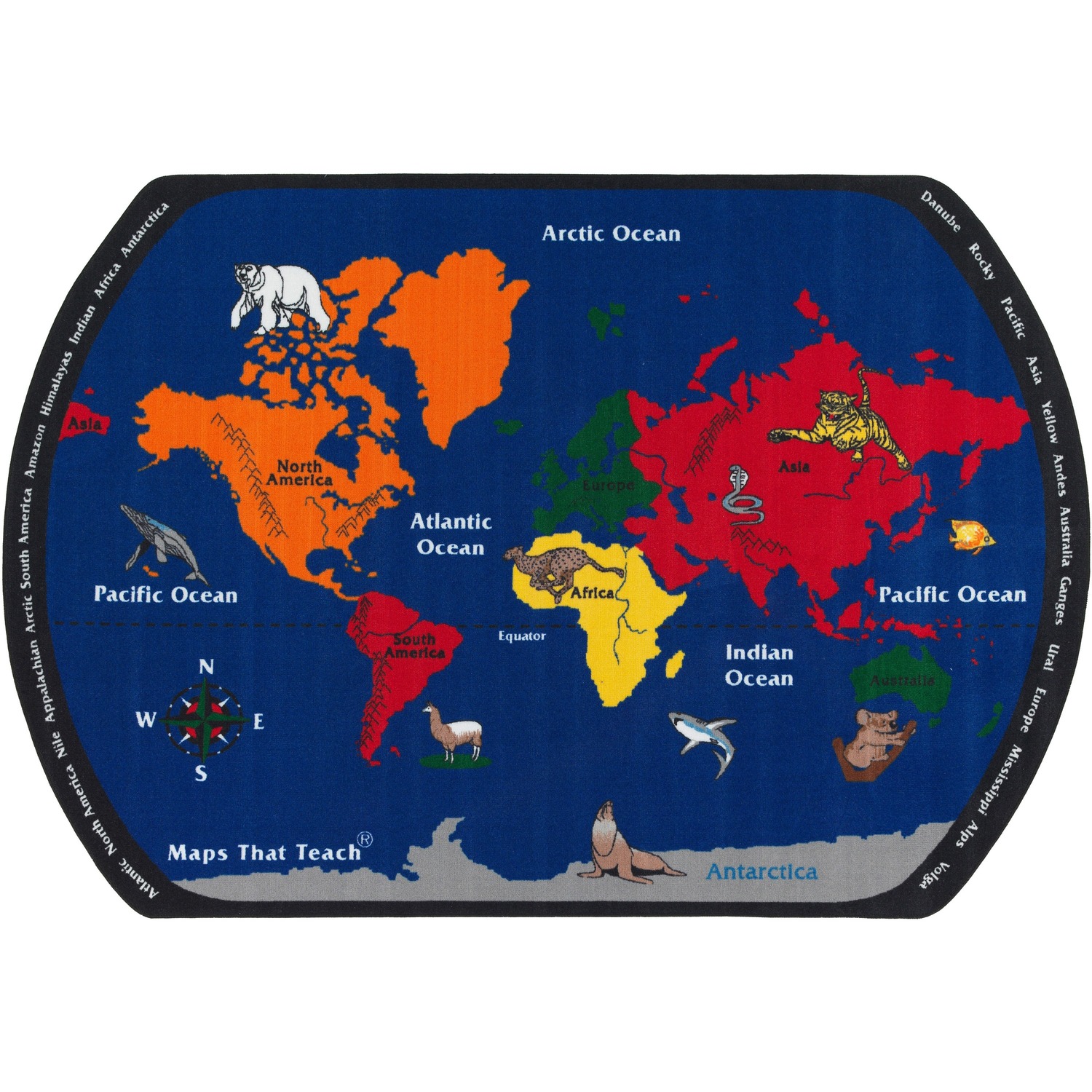 Rug, World Map, 6' x 9'