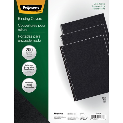 Cover, Bind, Textured, Linen, Black 200/PK