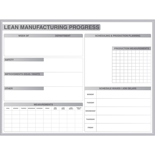 Dry Erase Board, for Lean Scheduling, Magnetic, 72" x 48", White