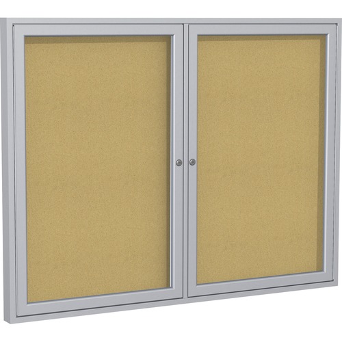 Enclosed Bulletin Board, 2-Door, 60" x 36", Satin Aluminum Frame