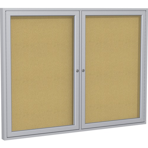 Bulletin Board, Enclosed, 2 Door, In/Out, Cork, 48" x 36", Natural