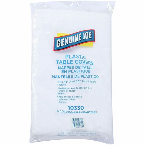 Table Covers, Round, Plastic, 84" Diameter, White 6/PK