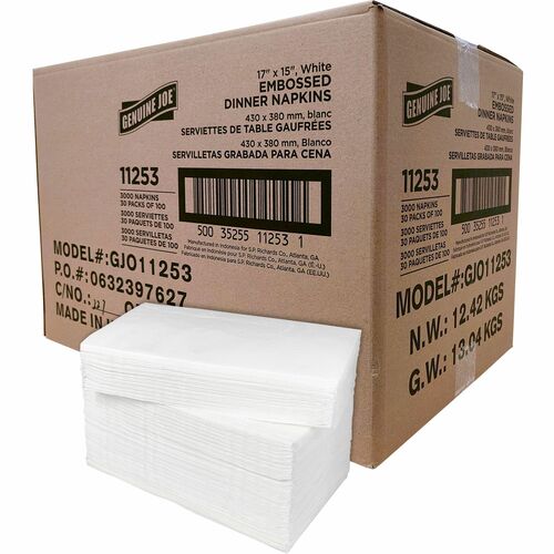 Dinner Napkins, 1/8 Fold, 2-Ply, 17" x 15", White, 100 Sheet 30/CT
