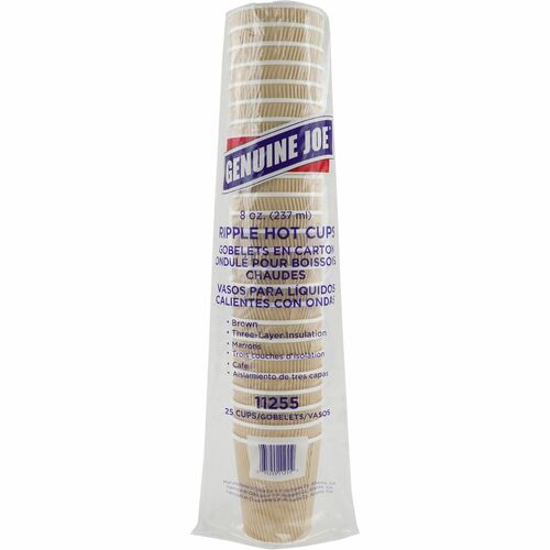 Hot Cups, Rippled, 8 Ounce, Brown, 25 Count 5/BD