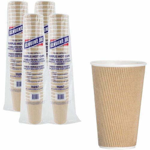 Hot Cups, Rippled, 16 Ounce, Brown, 25 Count 20/CT