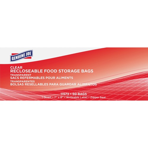 Food Storage Bags, Reclosable, 1-Quart, 1.75 Mil, Clear 50/BX