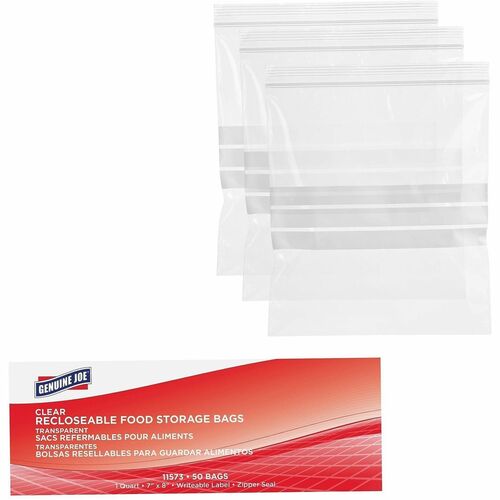 Food Storage Bags, Reclosable, 1 Quart, 1.75 Mil, Clear, 50 Count 9/CT
