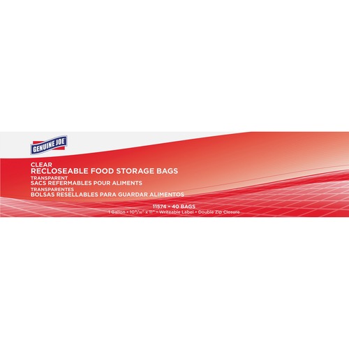 Food Storage Bags, Reclosable, 1-Gallon, 1.75 Mil, Clear 40/BX