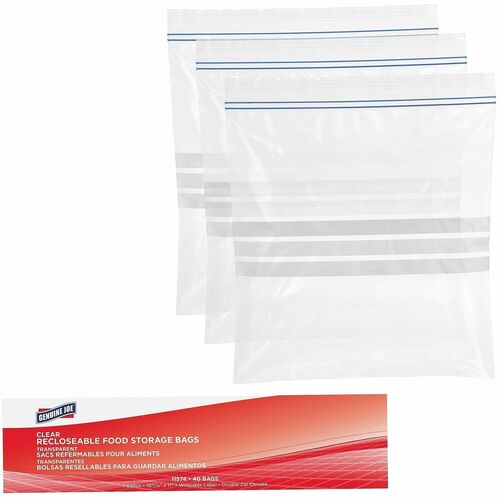 Food Storage Bags, Reclosable, 1 Gallon, 1.75 Mil, Clear, 40 Count 9/CT