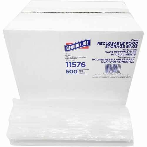 Food Storage Bags, Reclosable, 1 Quart, 1.75 Mil, Clear, 500 Count 8/CT