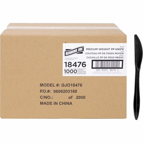 Knives, Medium-Weight Polypropylene, Wrapped, Black 1000/CT