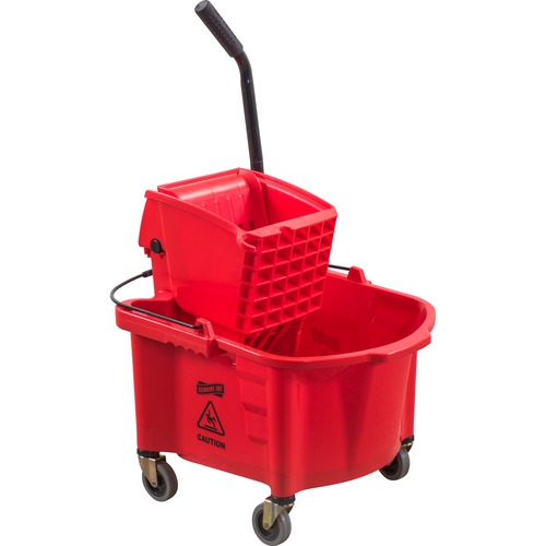 Mop Bucket/Wringer Combo, Splash Guard, 26 Quart, Red