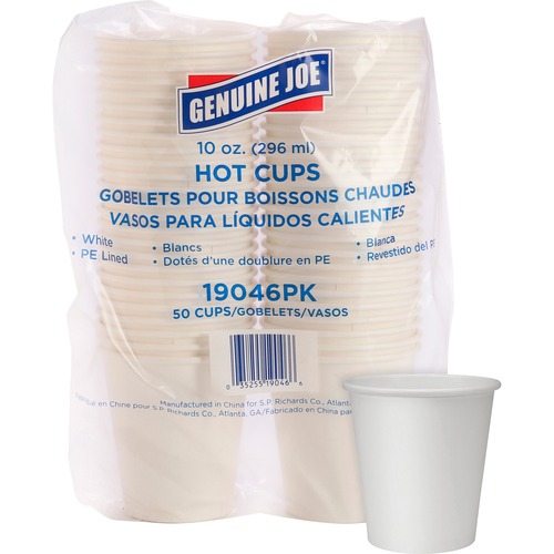Hot Cups, Single Poly-Lined Wall, 10 Ounce, White 50/PK