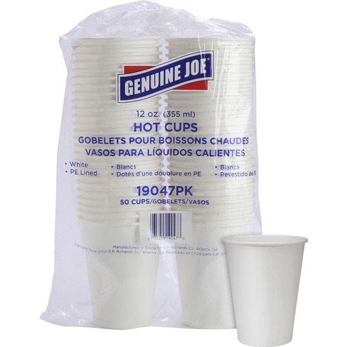 Hot Cups, Single Poly-Lined Wall, 12 Ounce, White 50/PK