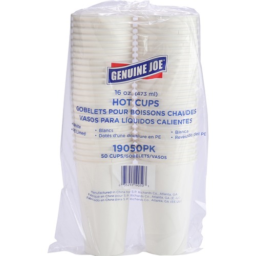 Hot Coffee Cups, 16oz, White, 50 Count 20/CT