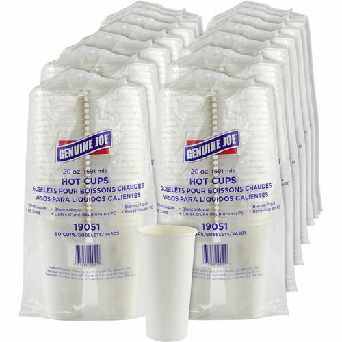 Hot Coffee Cups, 20 oz, White, 50 Count 20/CT