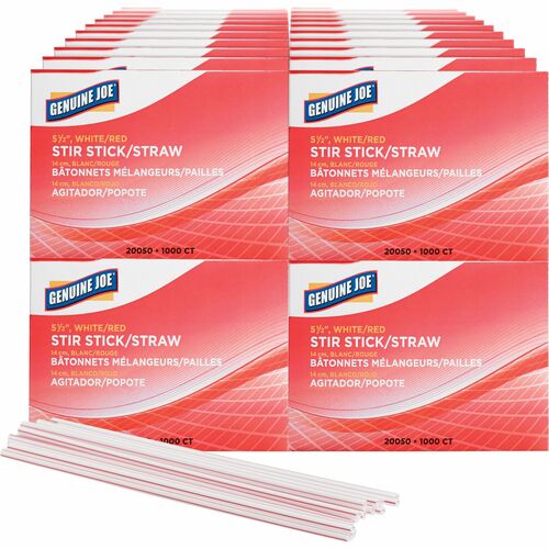 Stir Sticks/Straws, Plastic, For Hot/Cold, 5-1/2", White/Red 40/CT
