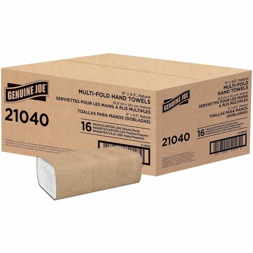 Multifold Towels, Z-Fold, 9-2/5" x 9-1/4", Natural, 250 Sheets 16/CT