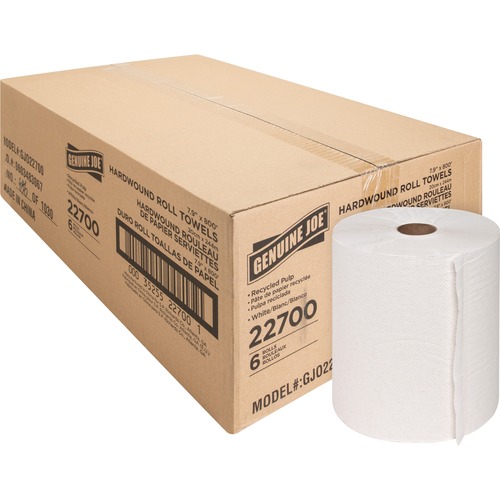 Hardwound Roll Towels, 2" Core, 7-7/8" x 800', White 6/CT
