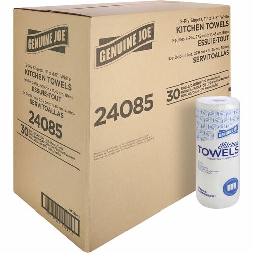Towel Roll, Paper, 2-Ply, 9" x 4.5", 170 Sheets, White 30/CT