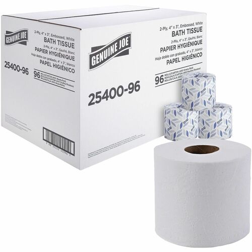 Bath Tissue, 2-Ply, 400 Sht/Roll, 4" x 3", White 96/CT