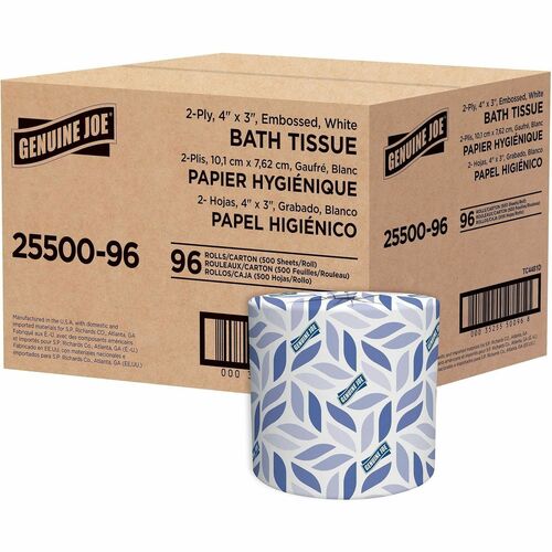Bath Tissue, 2-Ply, 500 Sheets/Roll, 4" x 3-1/2", White 96/CT