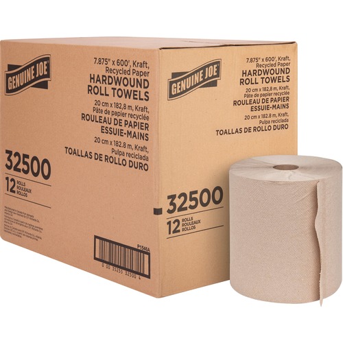 Hardwound Roll Towels, 2" Core, 7/7/8" x 600', Natural 12/CT