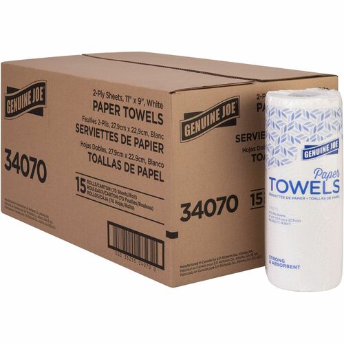 Towel Roll, Paper, 2-Ply, 70 Sheets/Roll, 9" x 11", Brown 15/CT