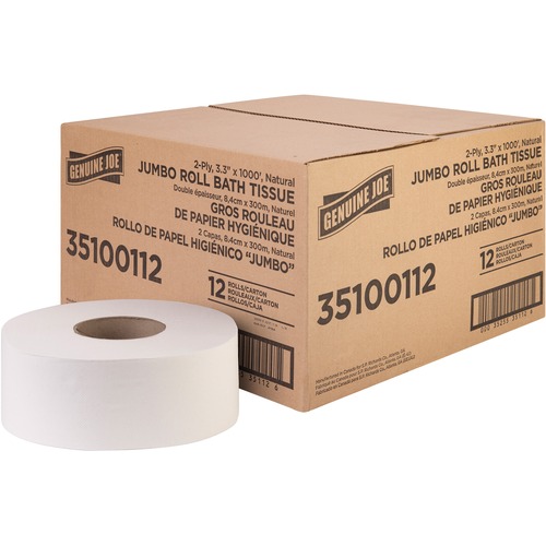 Bath Tissue Roll, Jumbo, 2-Ply, 3.3"x1000', 8.88" Dia, WE 12/CT