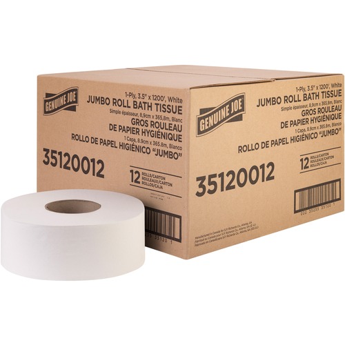 Bath Tissue Roll, Jumbo, 1-Ply, 3.63" x 1200', 8.88" Dia, WE 12/CT