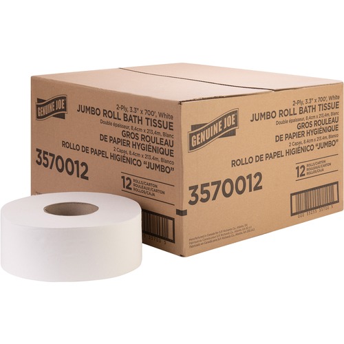 Bath Tissue Roll, Jumbo, 2-Ply, 3.3" x 700', 8.88" Dia, Wet End 12/CT