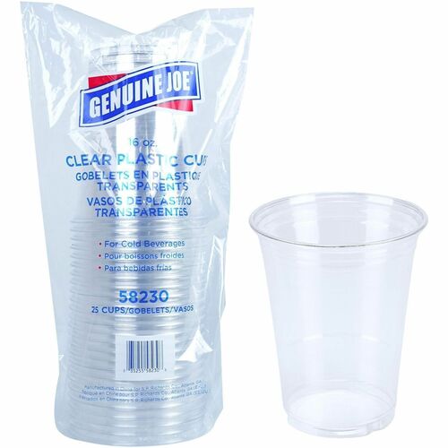 Cups, For Cold Drinks, Plastic, 16oz, Clear 25/PK