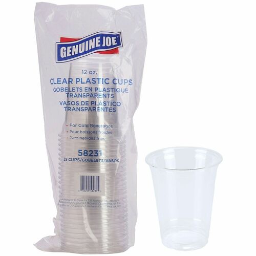 Cups, For Cold Drinks, Plastic, 12oz, Clear 25/PK