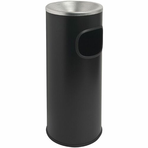 Waste Receptacle, with Ashtray, Fire-Safe, 3 Gal, Aluminum/Black