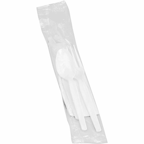 Utensil Kit, Poly Knife/Fork/Spoon, Napkin, White 250/CT