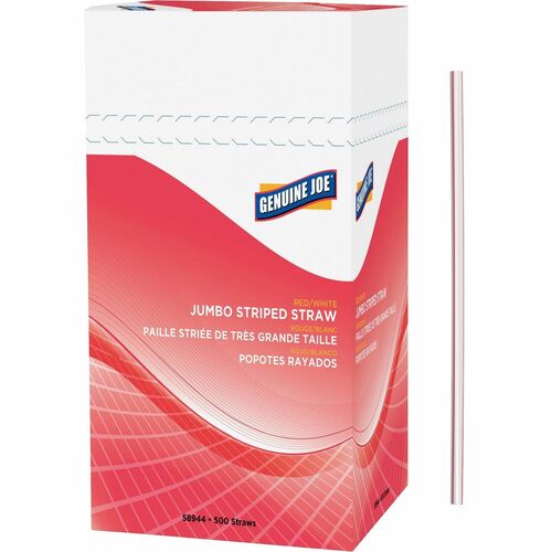 Straws, Jumbo, Striped, 7-3/4" L, Red/White 500/BX