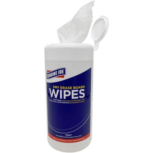 Board Wipes, Dry-Erase, Low-Odor, 5.9" x 8.25", 50 Wipes Tub, WE