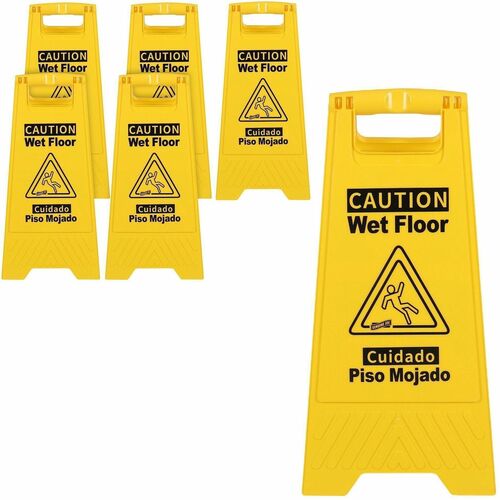 Sign, Wet Floor, With Graphic, English/Spanish, Yellow/Black 6/CT