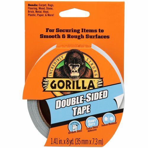 Tape, Double-Sided, Heavy-Duty, Indoor/Outdoor, 1.4" Wide x 8 Yards Long, Gray