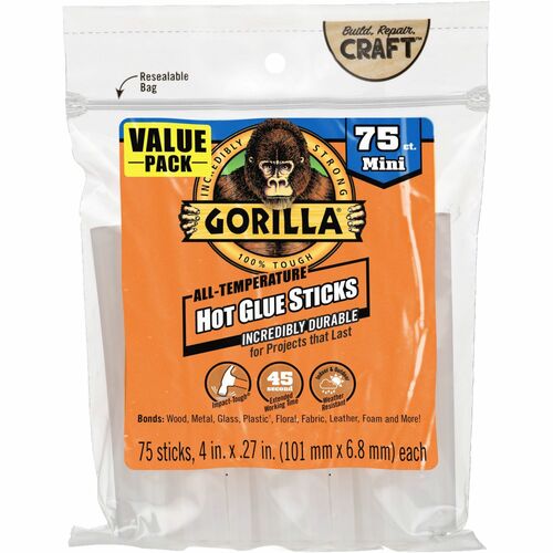 Glue Sticks, Mini, For Glue Guns, High/Low, 4" x 0.27", Clear 75/PK